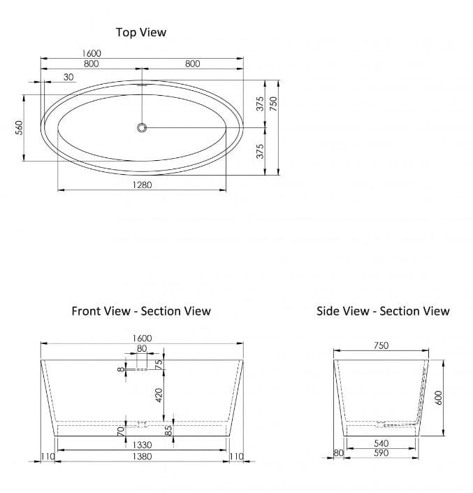 Овальная ванна в центре комнаты из смолы LUSSO Kurv ARCH-00138079 - Вид №2