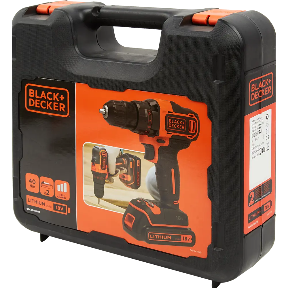 Дрель-шуруповерт аккумуляторная Black&Decker BDCDD186K1B-QW, 18 В Li-ion 2х1.5 Ач BLACK + DECKER STLM-2120237 - Вид №7