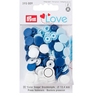 393009 Кнопка PL Color Snaps пластик d 12.4 мм 30 шт. синие/голубые/белые PRYM Prym Love