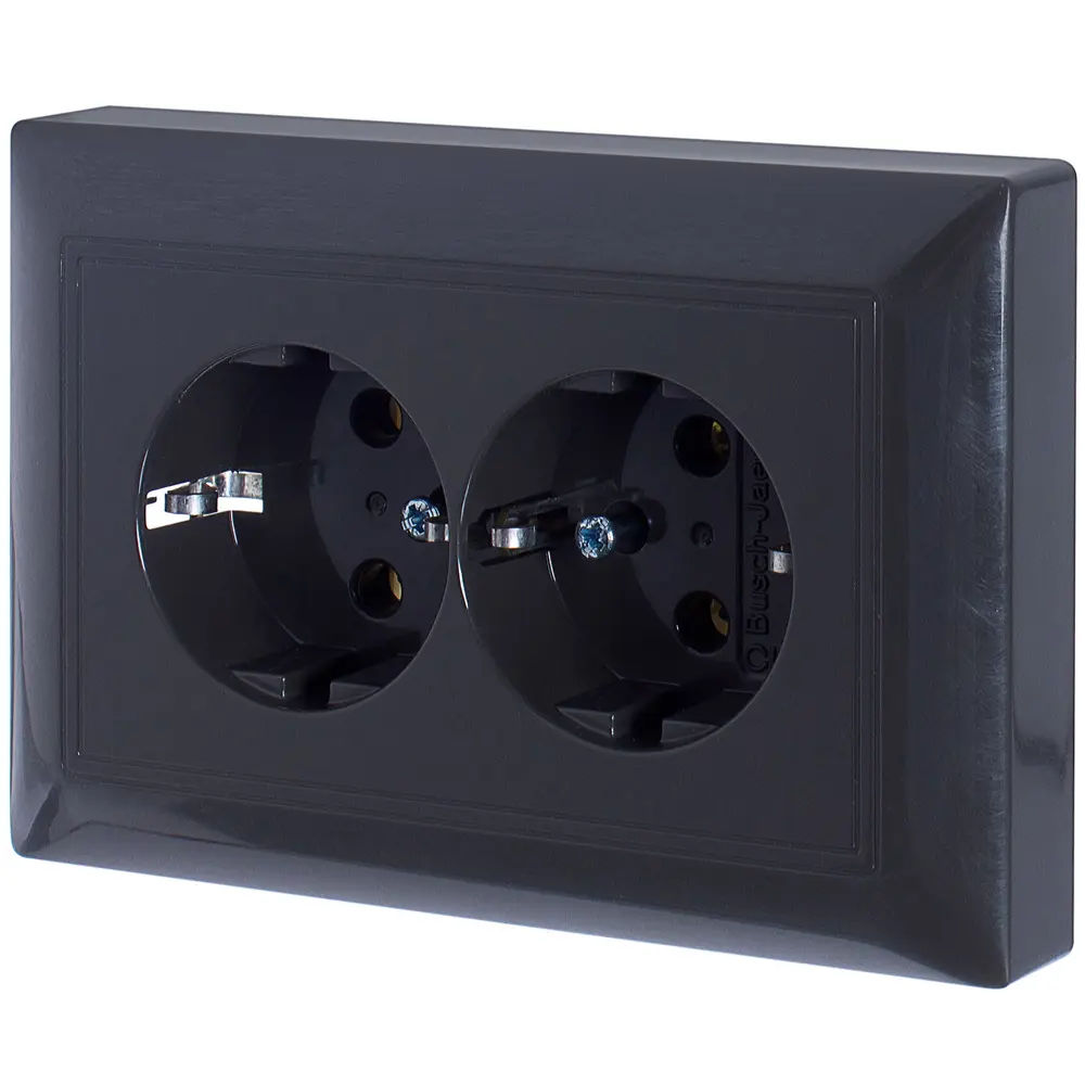 Розетка ABB BJB Basic 55 Шато 2 разъема с заземлением моноблок цвет чёрный STLM-2020638