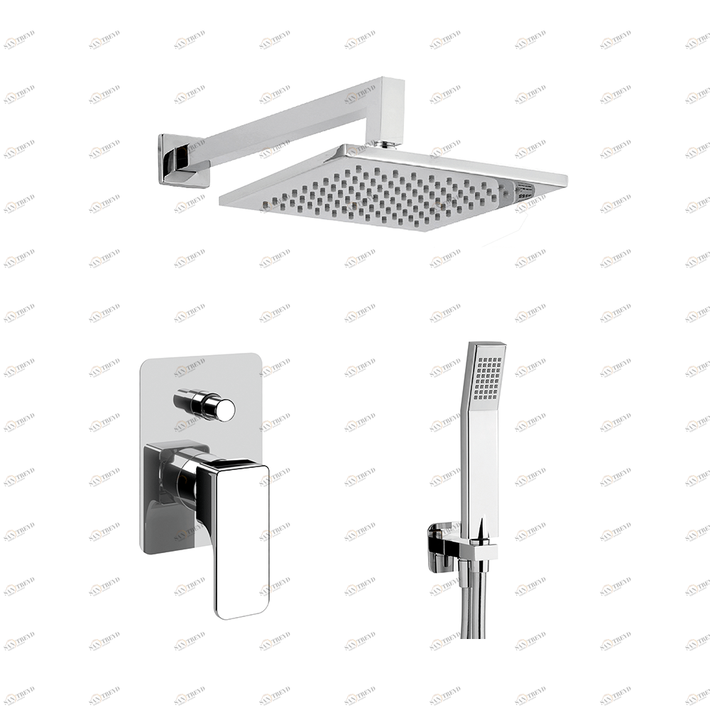 Набор душевой: смеситель 2 потока, тропический душ, ручной душ Cisal Cubic CU0KM010