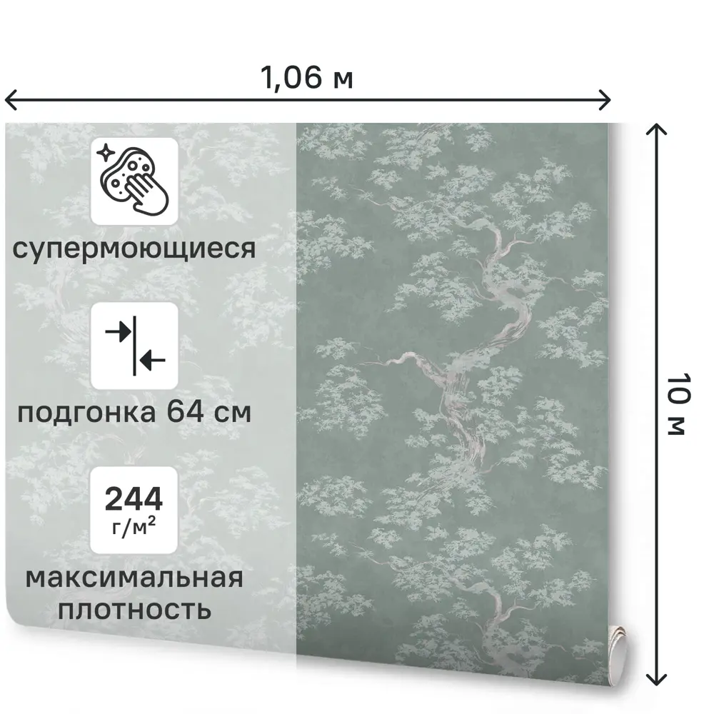 Обои флизелиновые Wallsecret Comfort Bonsai мятные 1.06 м 9156-25 89457593 STLM-2046327 - Вид №1