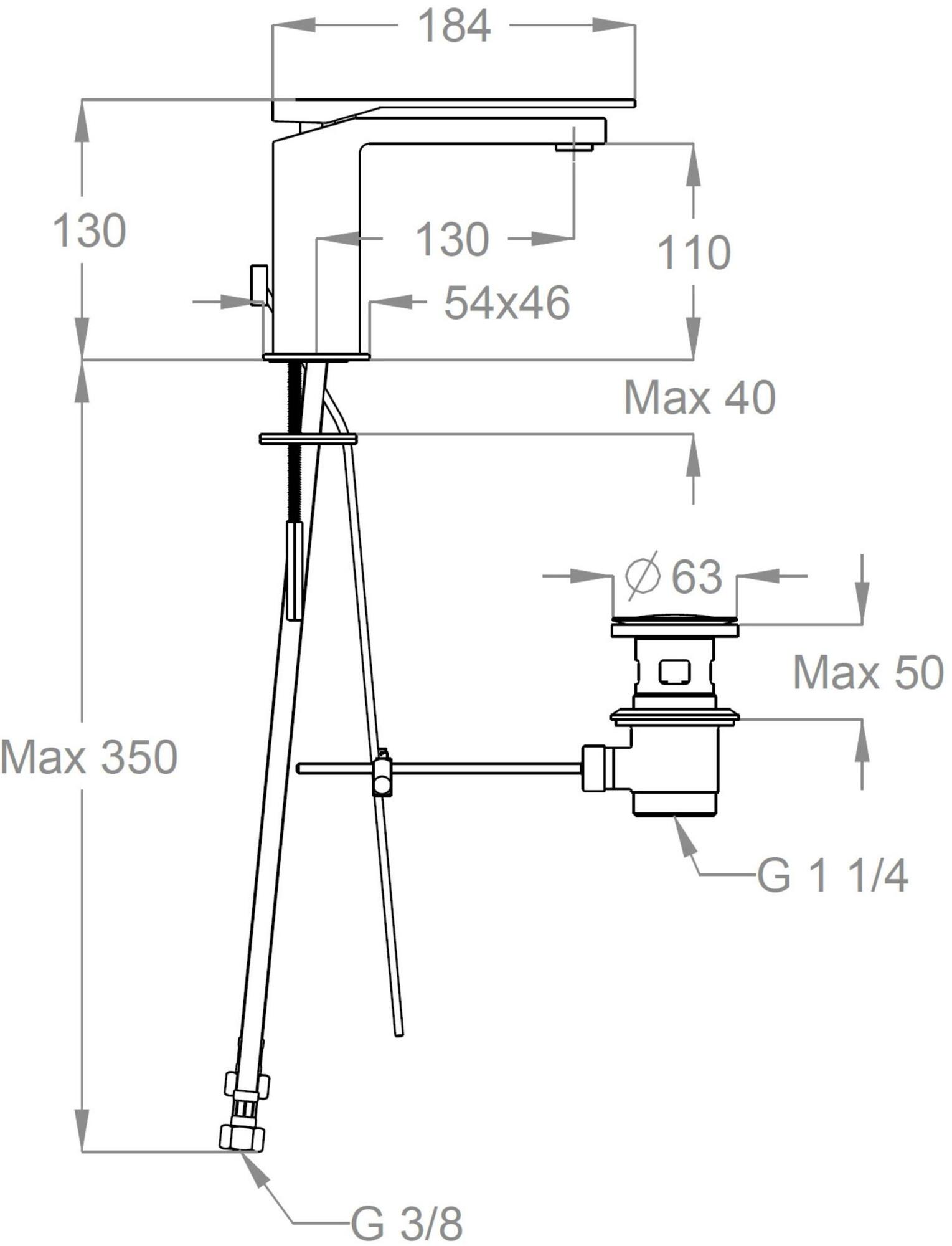 Fir Italia Смеситель для раковины из латуни на столешнице с автоматическим сливом New playone 90 9011301 - Вид №1