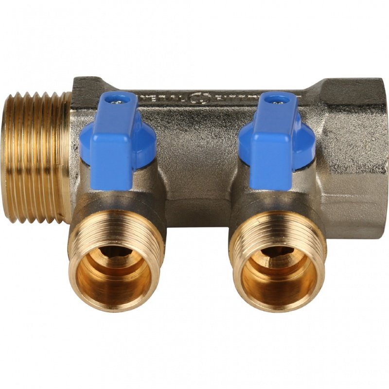 Коллектор с шаровыми кранами 1" STOUT 2 выхода 1/2", синие ручки SMB6201011202 - Вид №2
