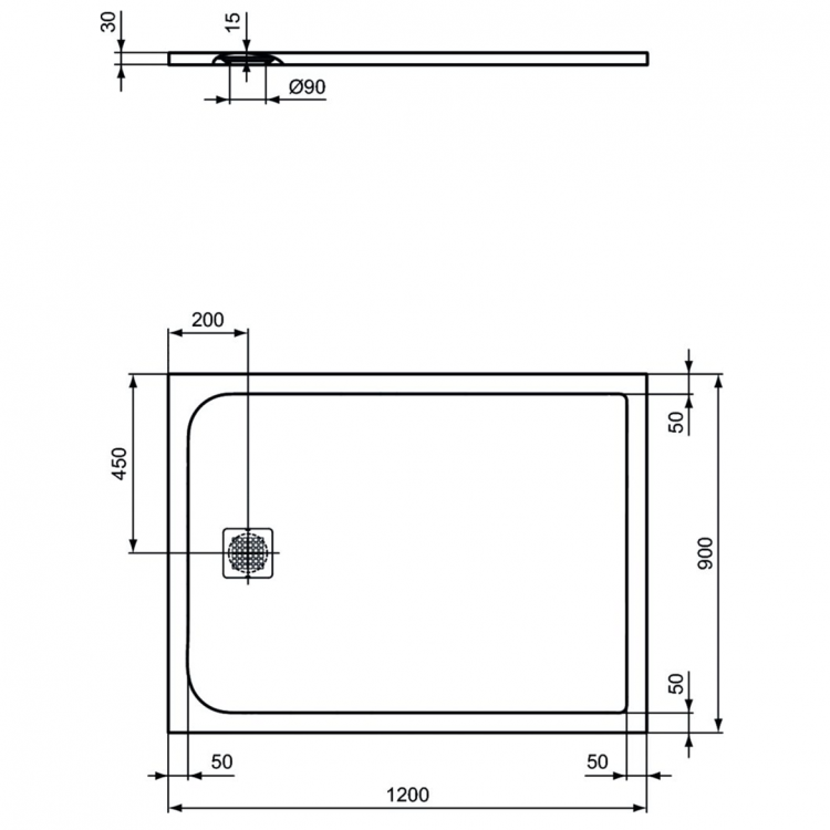 K8230FS Душевой поддон 120х90 см Ideal Standard ULTRAFLAT S  - Вид №2