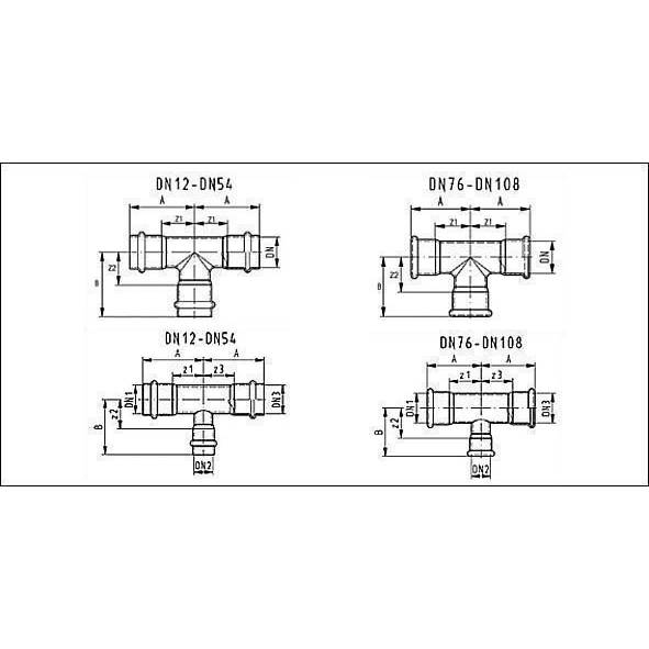 619130422842 SANHA 19130 пресс.-фит. без силикона тройник ВПр, нерж.сталь 42x28x42 мм  - Вид №1