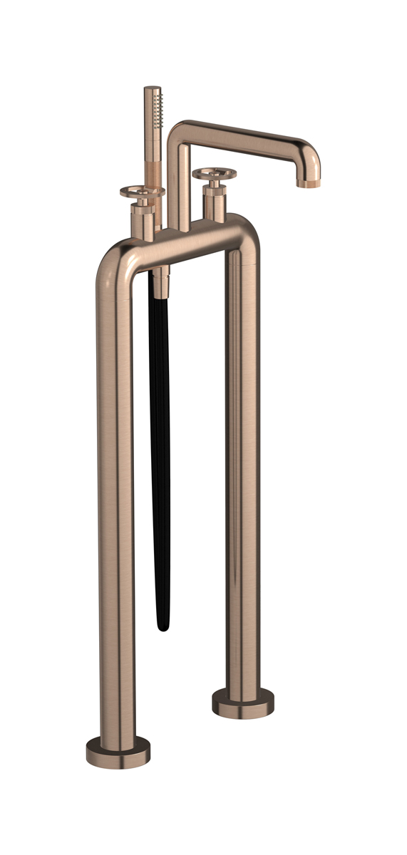 Напольный смеситель для ванны с 2 колоннами и душевым гарнитуром. WE ARE IB b1700sr Brushed Rose Gold Bold