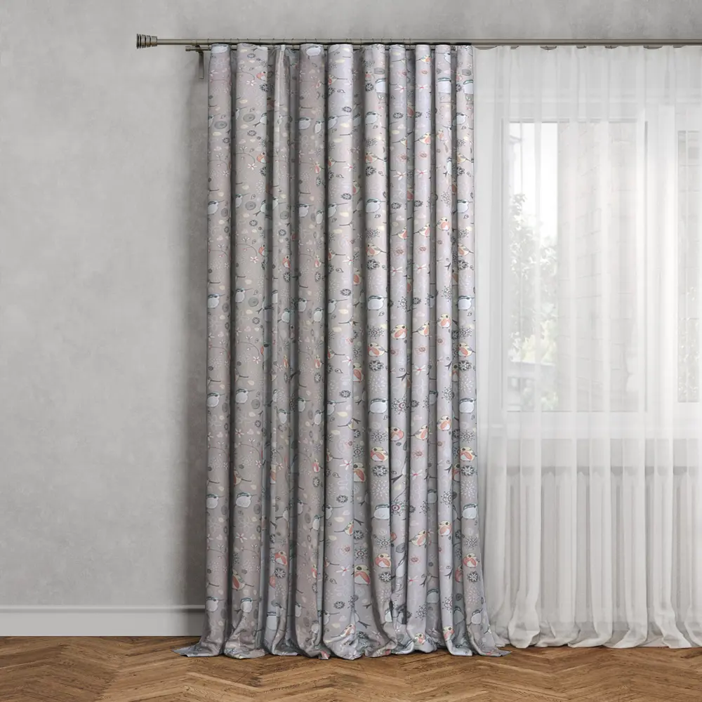 WITERRA Штора на ленте «Птички» бежевая 160×260 см 89079750