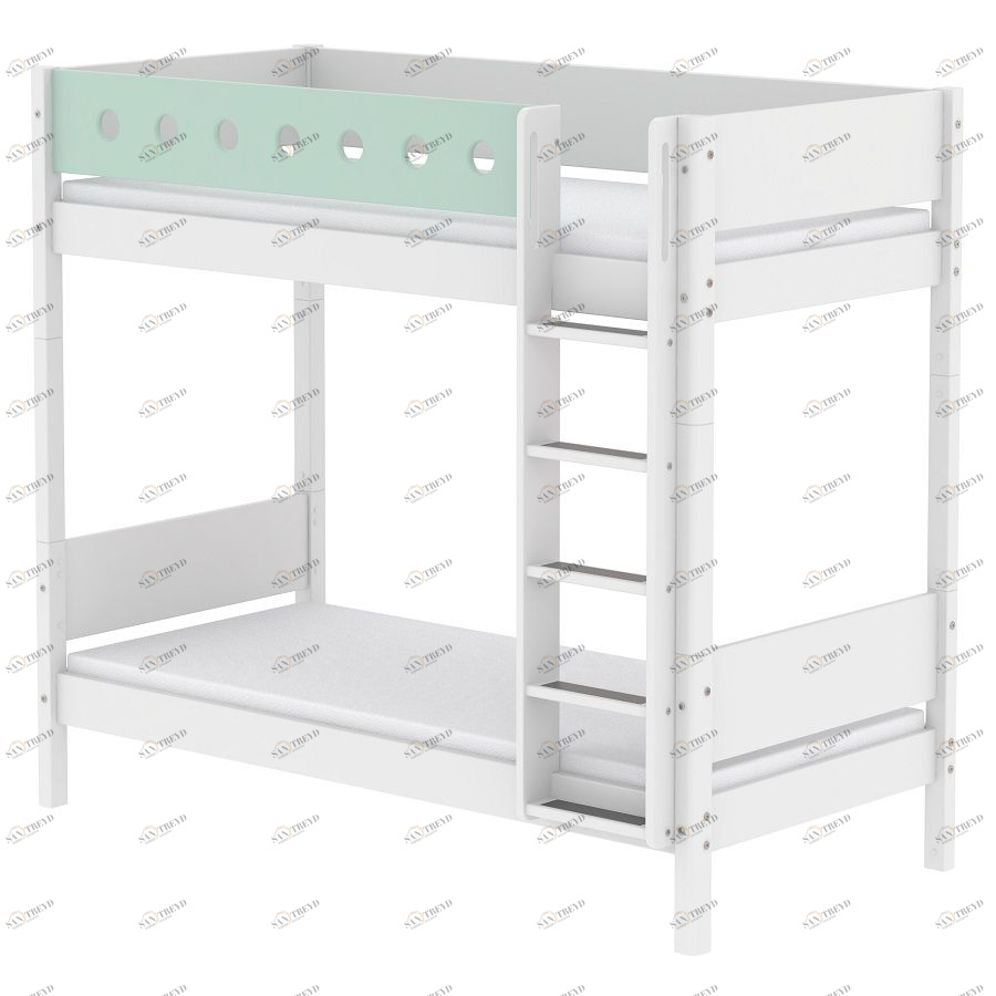 Кровать Flexa White двухъярусная с прямой лестницей, 190 см, белая с мятным 801741319