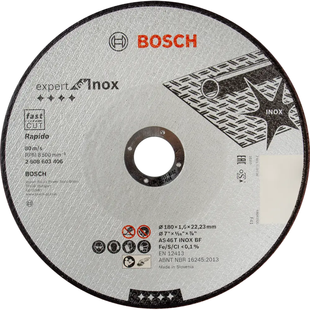 Диск отрезной по нержавеющей стали тип 41 Bosch Professional 2608603406 180x22.2x1.6 мм STLM-2134490