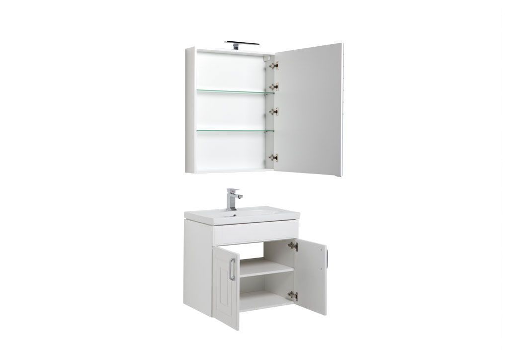 Мебель для ванной Aquanet Рондо 70 белый (2 дверцы, зеркало камерино) 00195702 - Вид №1
