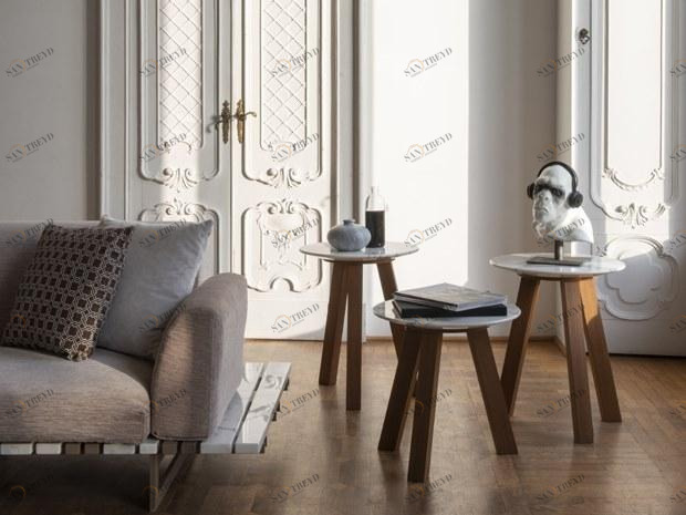 FranchiUmbertoMarmi Круглый журнальный столик из мрамора и дерева Bettogli sun-id-1481652