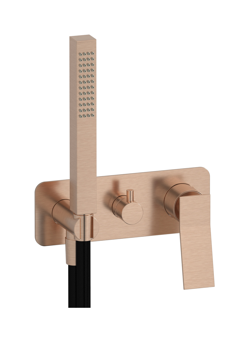 Внешние части встроенного в стену смесителя на 2 потребителя в комплекте с душевым гарнитуром. WE ARE IB wa206rs Brushed Rose Gold Wave