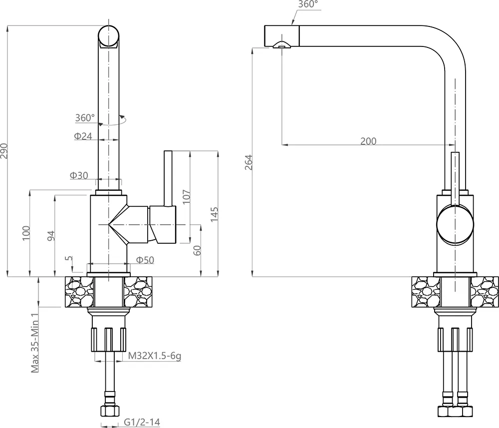 Кухонный смеситель 3651 хром GranFest  - Вид №1