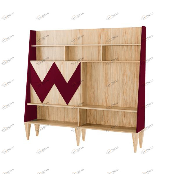 Стеллаж деревянный с дверцами и полками бордовый Woo Wall WOODI  00-3966180 Бежевый;красный 