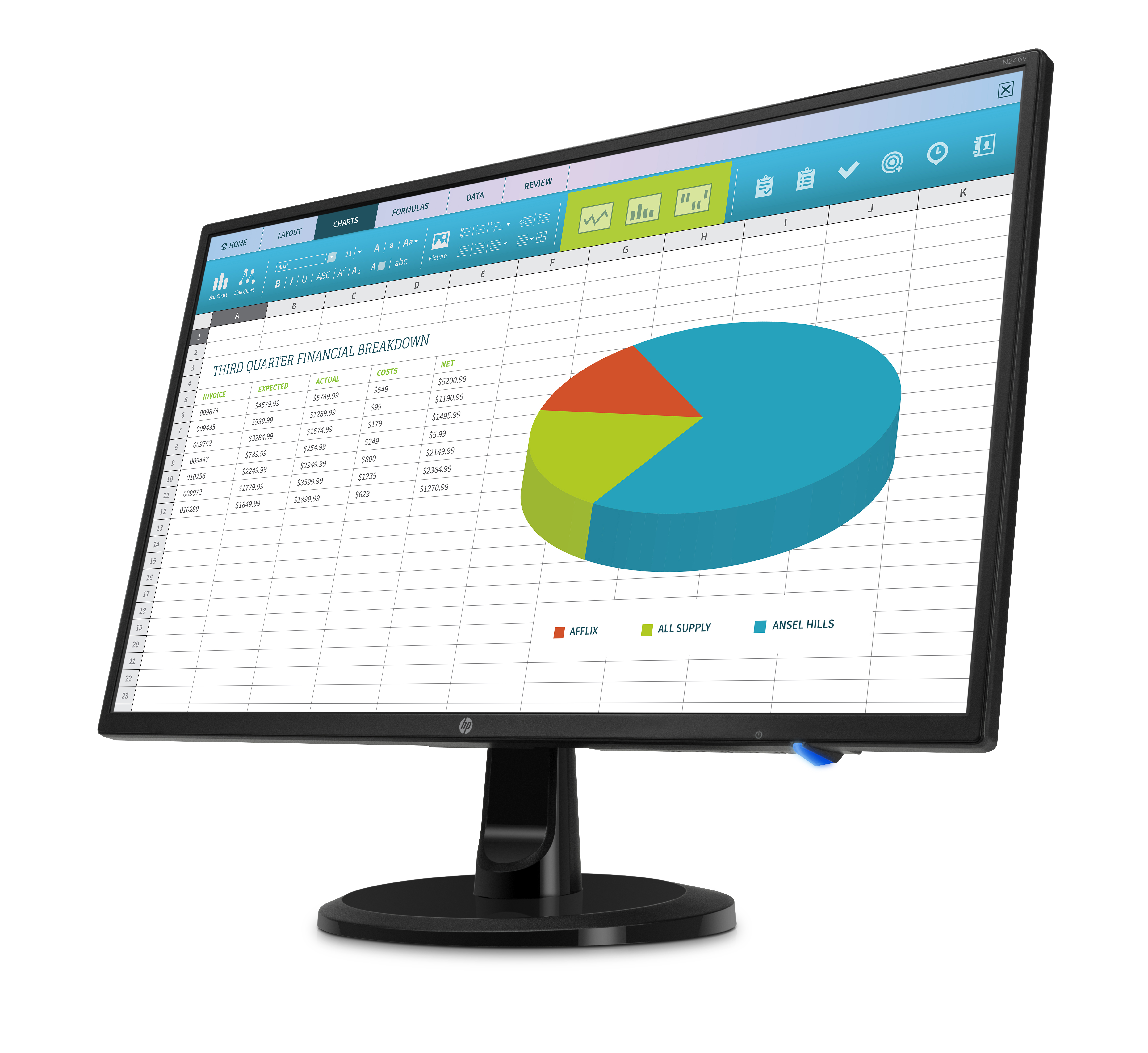 3NS59AA#ABB n246v 23,8 monitor 1920x1080 16:9 ads/ips 250 cd/m2 1000:1 178°/178° hdmi vga dvi energy star epeat black&silver HP Santreyd  - Вид №1