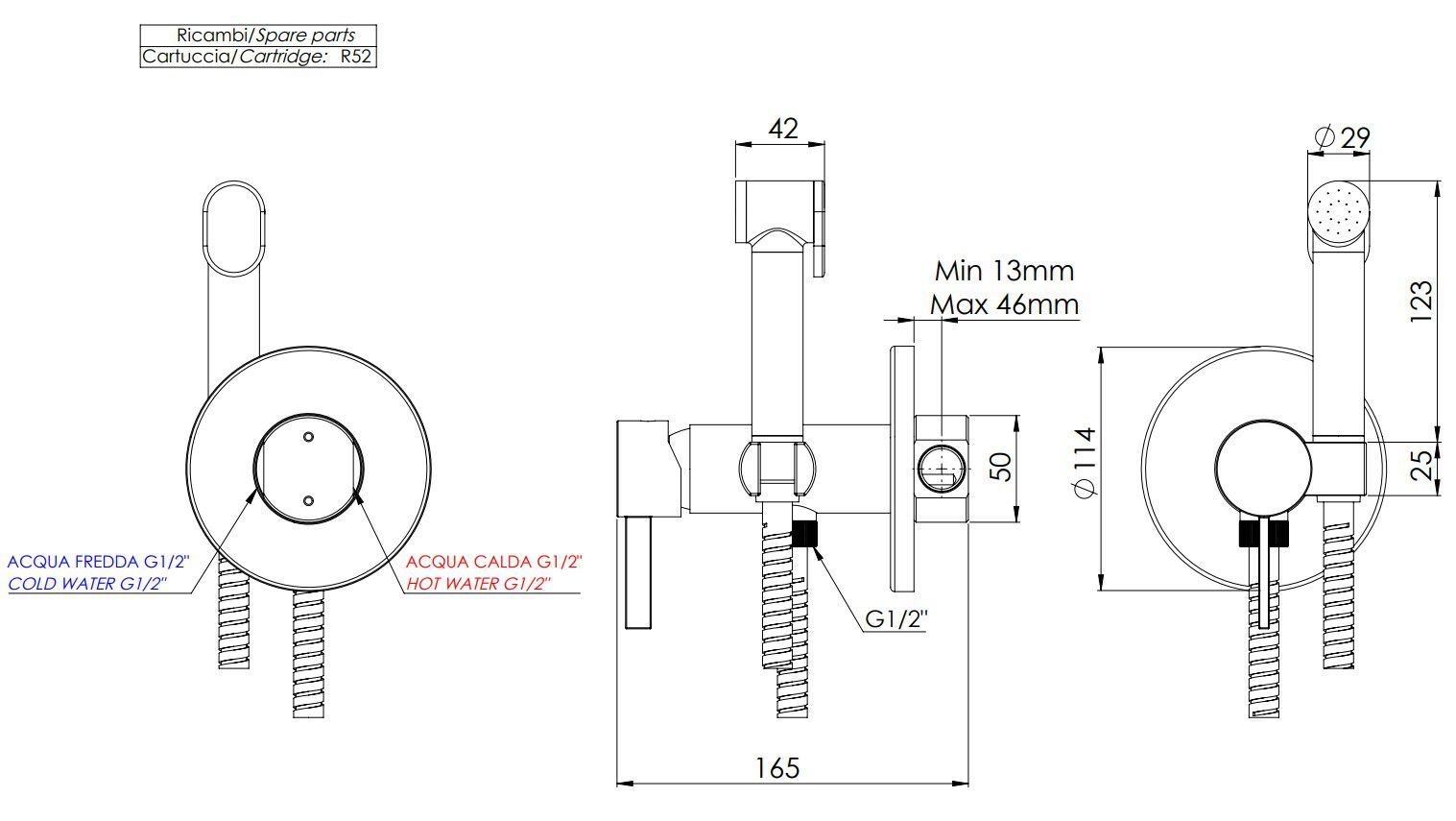Однорычажный смеситель для душа с ручным душем Remer Rubinetterie Метрика ARCH-00080911 - Вид №2