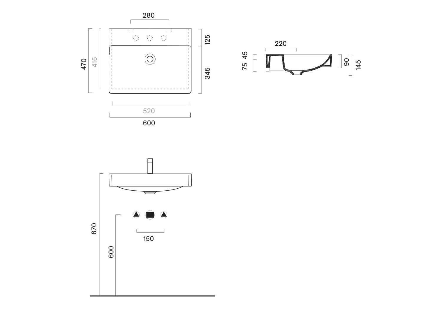Прямоугольная одиночная раковина CERAMICA CATALANO ARCH-00055072 - Вид №2