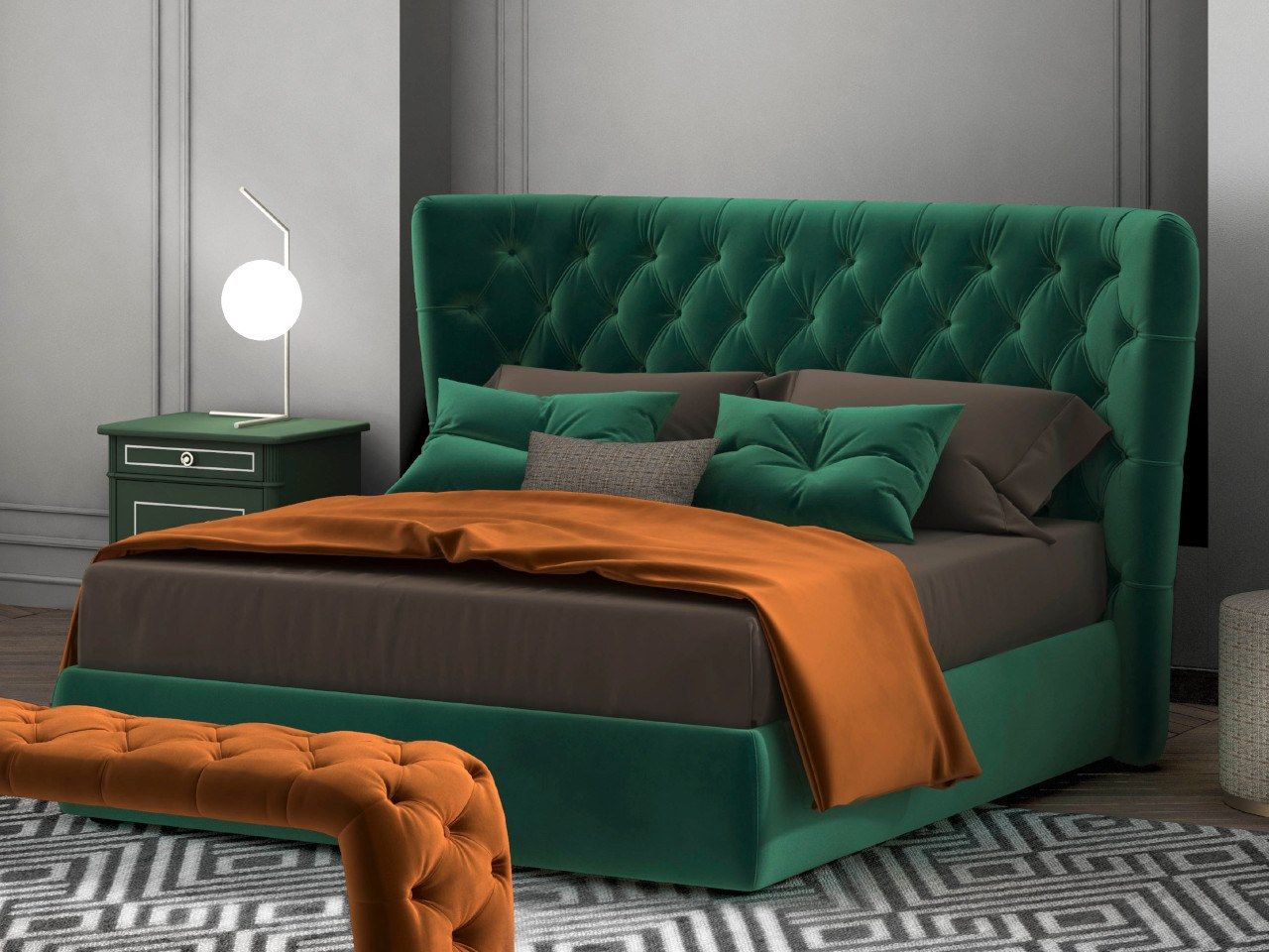 Двуспальная мягкая кровать из ткани с капитонным изголовьем CASA +39 FLY ARCH-00026776