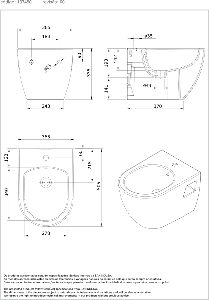 137450004 Биде подвесное Sanibold Sanindusa - Вид №1