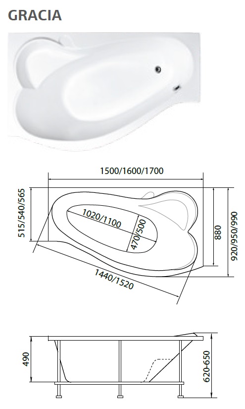 07863 Ванна Marka One GRACIA 150x94 1 Marka GRACIA - Вид №7