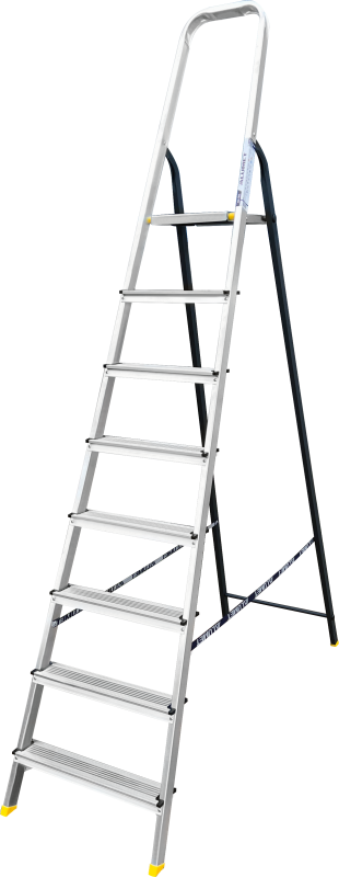 Стремянка комбинированная усиленная, алюминиевая со стальной задней ногой 8 ст ALUMET АМS7808