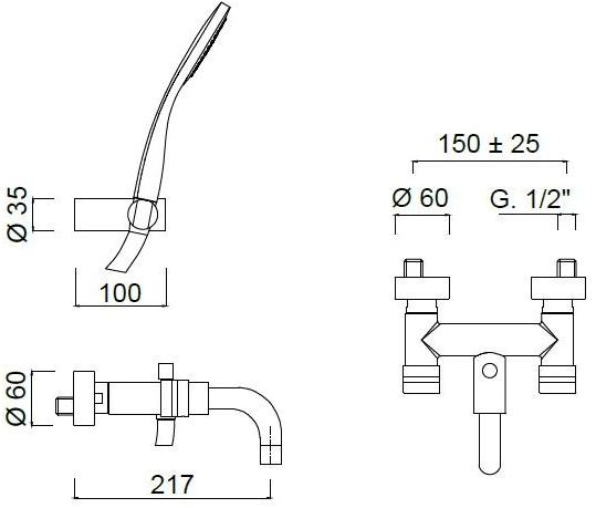 Rubinetteria Giulini Настенный смеситель для ванны с ручным душем Myring Fmr0101 - Вид №2