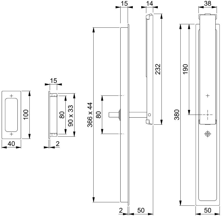 HOPPE Встраиваемая алюминиевая ручка для стеклянных дверей  Hs-4615/4610/461  - Вид №1