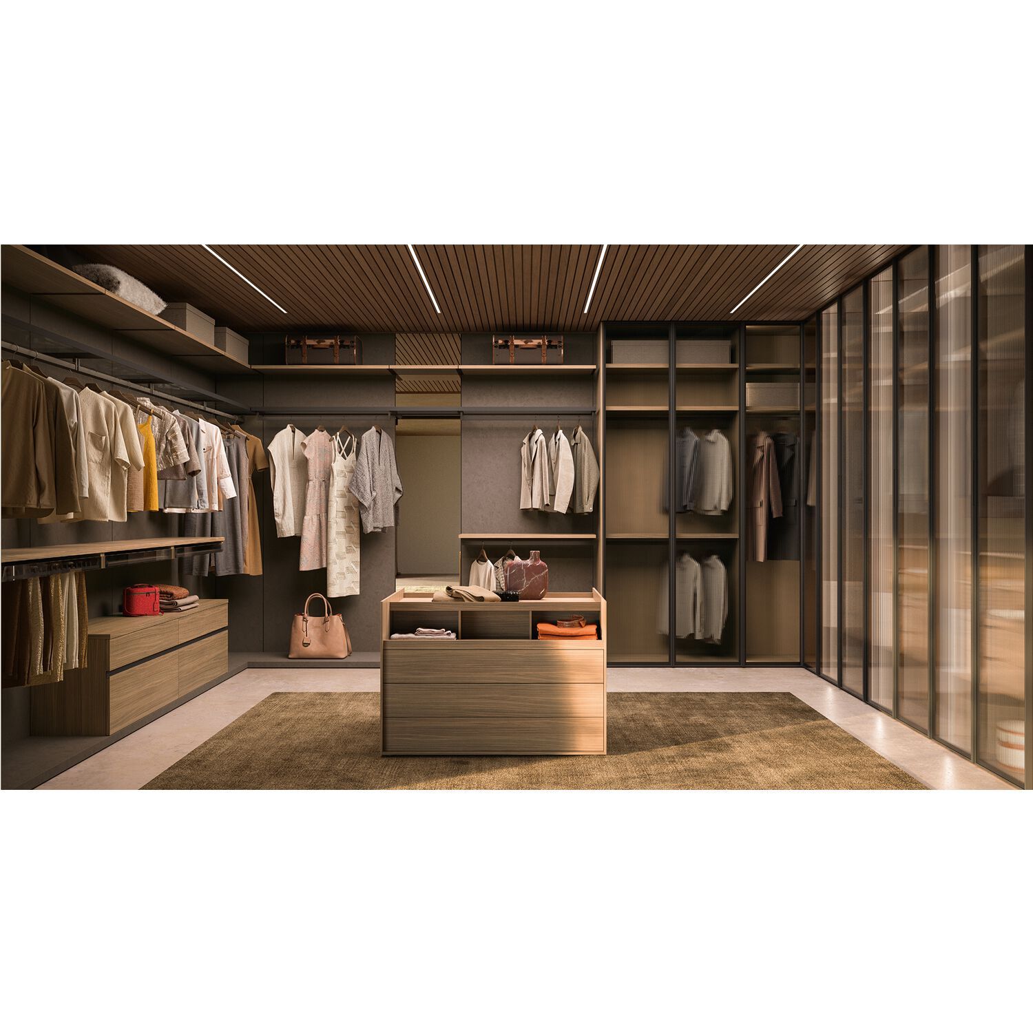 Модульная деревянная и стеклянная гардеробная со встроенным освещением Zalf Flexy ARCH-00098716 - Вид №1