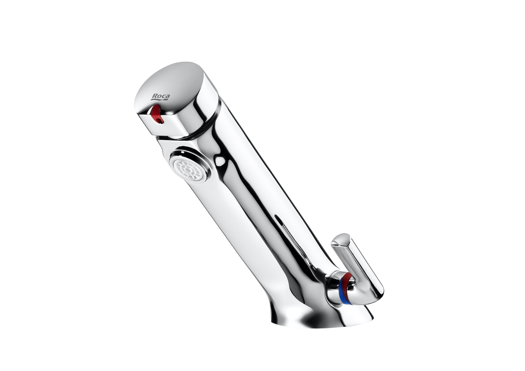 A5A3179C00 Самозакрывающийся смеситель для умывальника, устанавливаемый на палубе, с кнопкой и боковой ручкой для регулировки температуры ROCA Avant