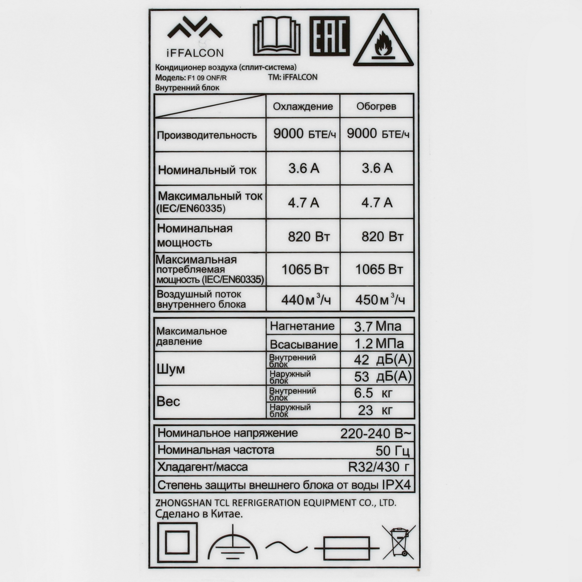 5499596 Кондиционер настенный сплит-система iFFALCON F1 09 ONF/R белый STDN-0036721 - Вид №3