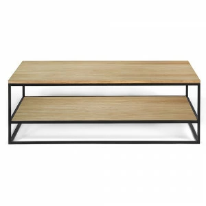 Журнальный столик прямоугольный с полкой светлый дуб с черными ножками 100 см London twin black INTELLIGENT DESIGN  260827 Дуб сонома;бежевый