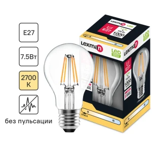 LEXMAN LED лампа E27 прозрачная груша с теплым светом 82991645