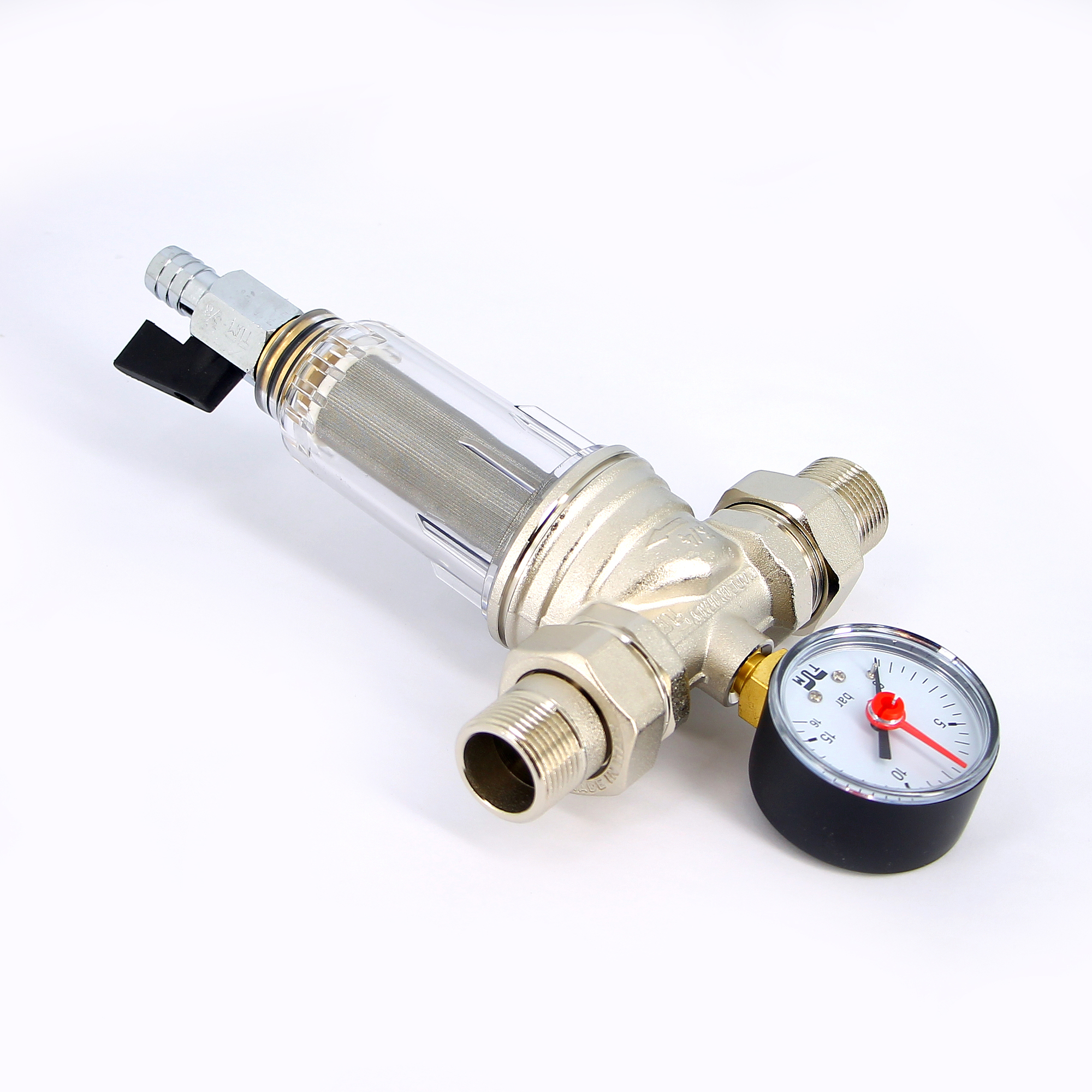 Фильтр промывной с манометром, с разъемными соединениями,пластиковой колбой TIEMME 1" 3130005 - Вид №2