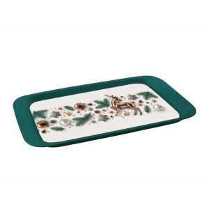 Поднос прямоугольный 43x26.8 мм "Новогодний олень" полипропилен цвет зелено-белый