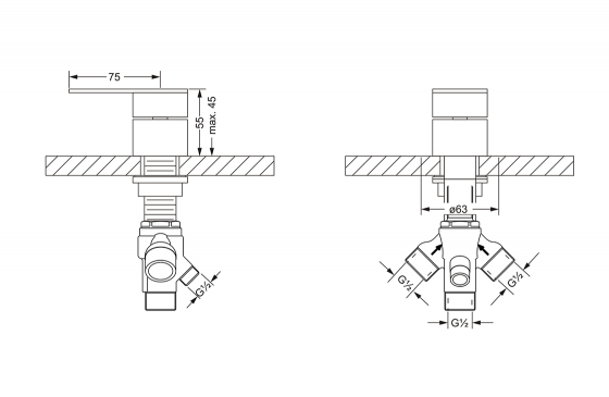 Переключатель на два положения ½", монтаж на борт ванны JOERGER Plateau 630.40.750.000 - Вид №1