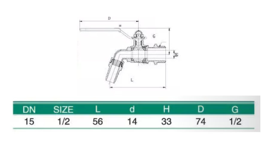 11040 Кран шаровой водоразборный, со штуцером 1/2" ручка, латунь-сталь LAB.Space  - Вид №1