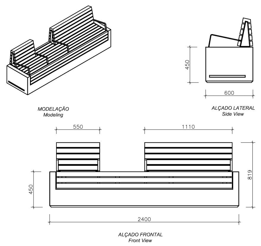 Бетонная скамья и ироко с подлокотниками amop Comporta ARCH-00106185 - Вид №11