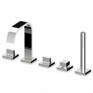 ZA5470 Смеситель для ванны на 5 отверстий, вытяжной душ из круглой латуни Z94177, гибкость 1500 мм. Zucchetti Aguablu