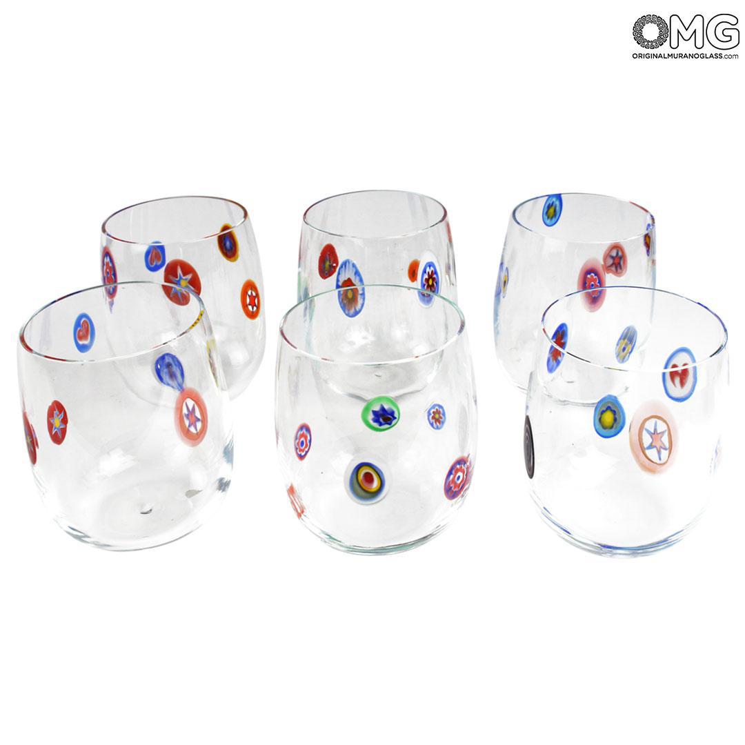 4304 ORIGINALMURANOGLASS Набор из 6 стаканов - миллефиори - муранское стекло OMG 7 см  - Вид №1