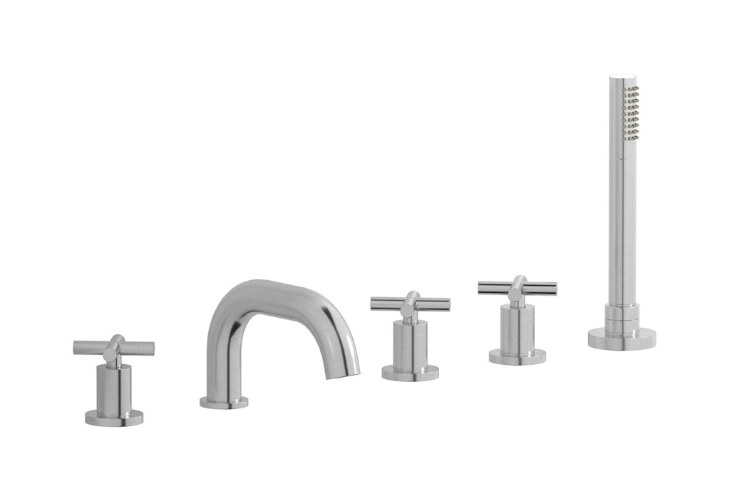 Смеситель на бортик ванной на 5 отверстий с дивертером и душевым гарнитуром. WE ARE IB wo306mb Brushed Nickel WOW