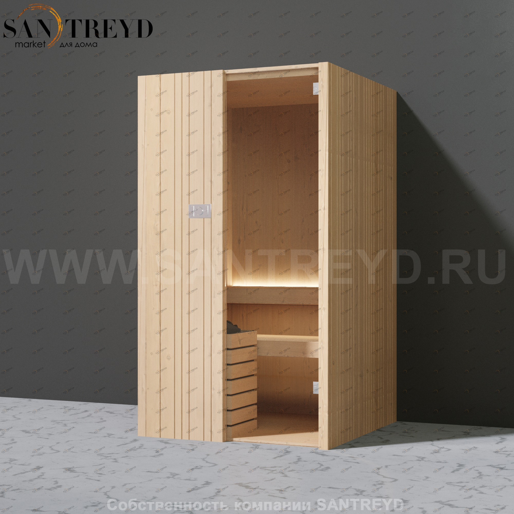 Effegibi AUKI SA50300002 Сауна. Установка: к стене. Мощность: 3 кВт макс. Размеры: длина 128 см, ширина 126 см. Отделка: канадский хемлок.