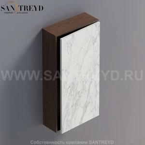 LIFT Модульный шкаф 80 см с правой дверью на доводчиках. Модули могут располагаться горизонтально и вертикально. Отделка: коричневый дуб и белый мрамор. AMOB052MCRUDX