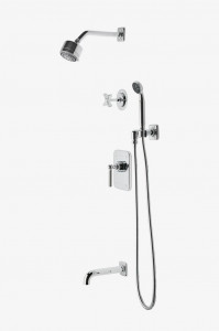 LDSP23 Душевая система Ludlow с балансировкой давления с душевой лейкой 3 1/4 дюйма, ручным душем, изливом ванны и перекрестной перекрестной ручкой Waterworks