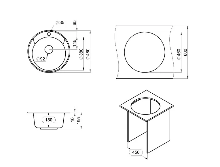 4802, БАЗАЛЬТ, кухонная мойка, СтандАРТ кварц GRANULA Standart 4802-ST14 - Вид №2