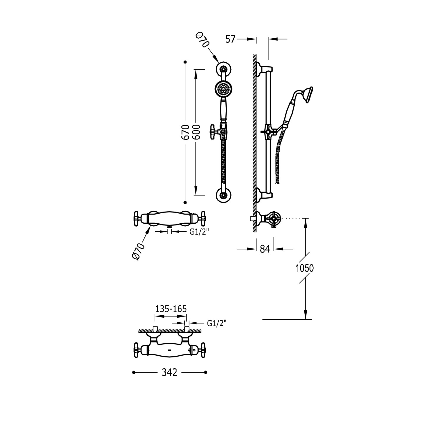 Комплект настенного термостатического смесителя для душа TRES CLASIC-24216402LM TRES  - Вид №1