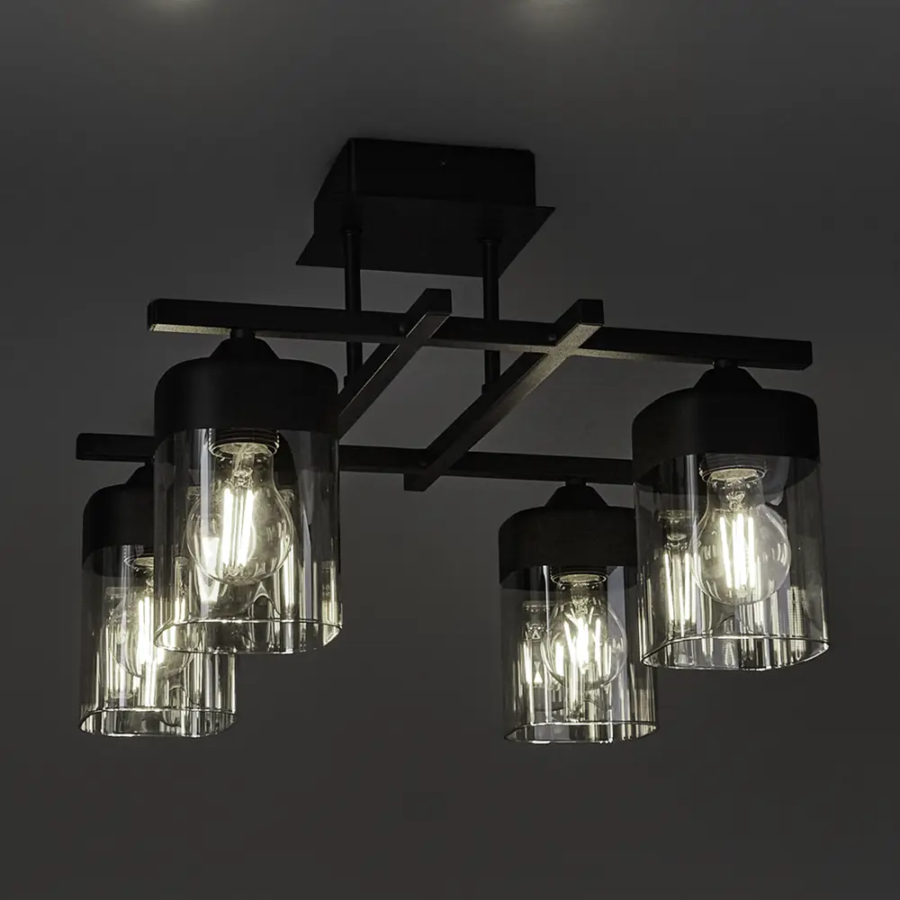 Люстра потолочная Vitaluce ТРИКА 4 лампы 12м² Е27 цвет черный матовый STLM-2056577 - Вид №1