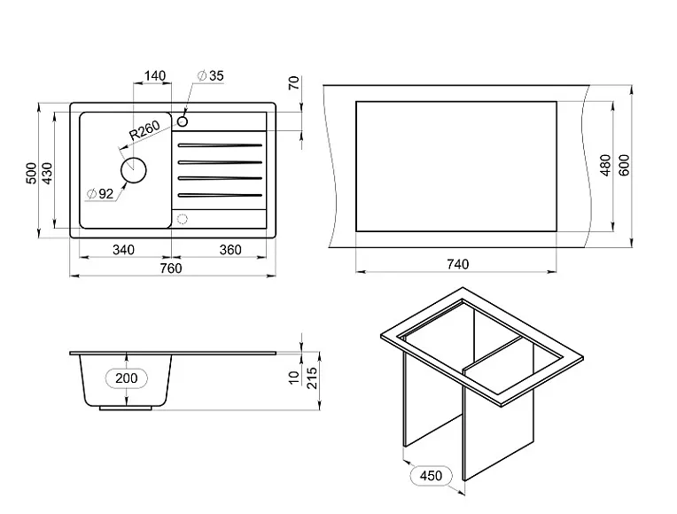 7602, БЕЖЕВЫЙ, кухонная мойка, СтандАРТ кварц GRANULA Standart 7602-ST68 - Вид №2