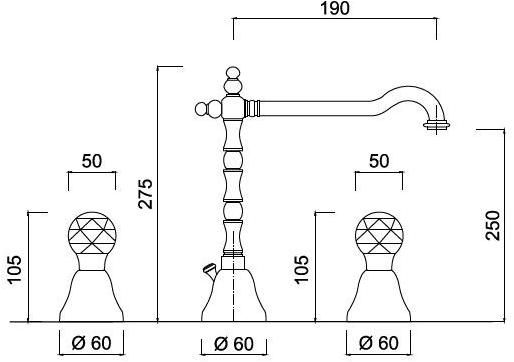 Rubinetteria Giulini Смеситель для раковины на 3 отверстия Odessa crystal F3906a/s - Вид №1