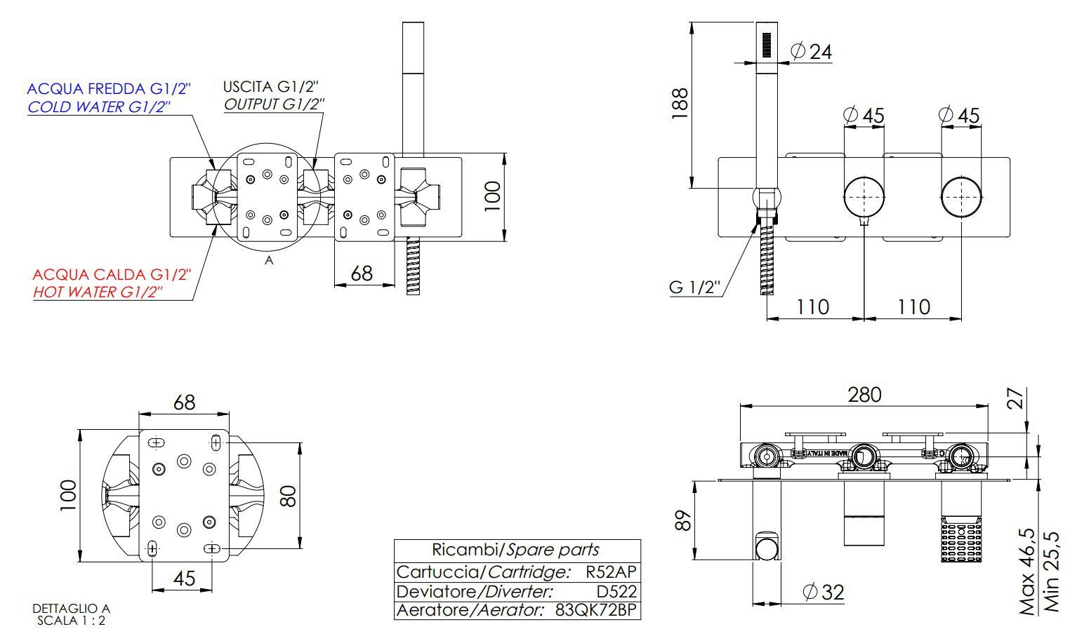 Набор для душа с переключателем Remer Rubinetterie Celebrity ARCH-00116416 - Вид №2